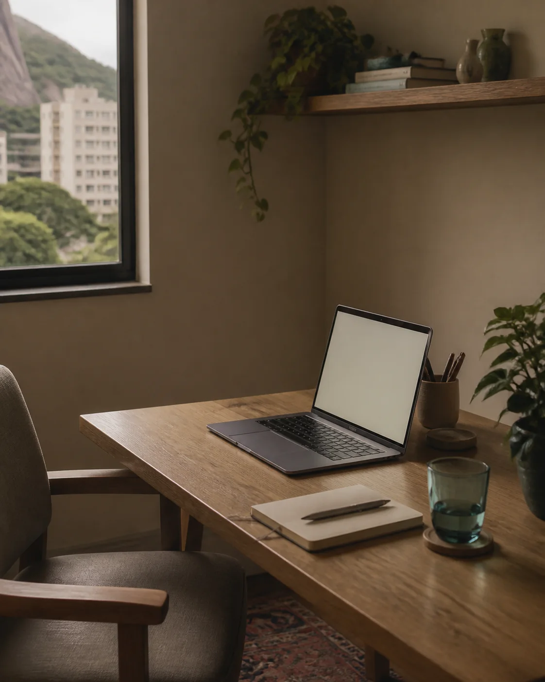 Mesa preparada para um atendimento psicológico online